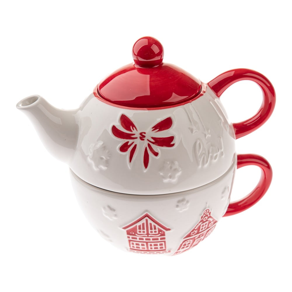 Fehér kerámia teázó szett karácsonyi mintával Christmas cottage – Dakls