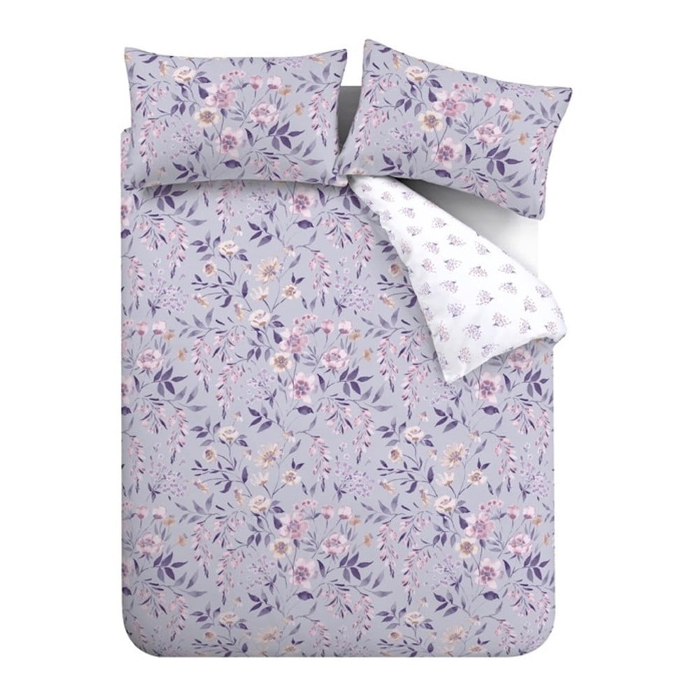 Fehér-lila kétszemélyes-hosszabbított ágyneműhuzat 230x220 cm Isadora Floral – Catherine Lansfield