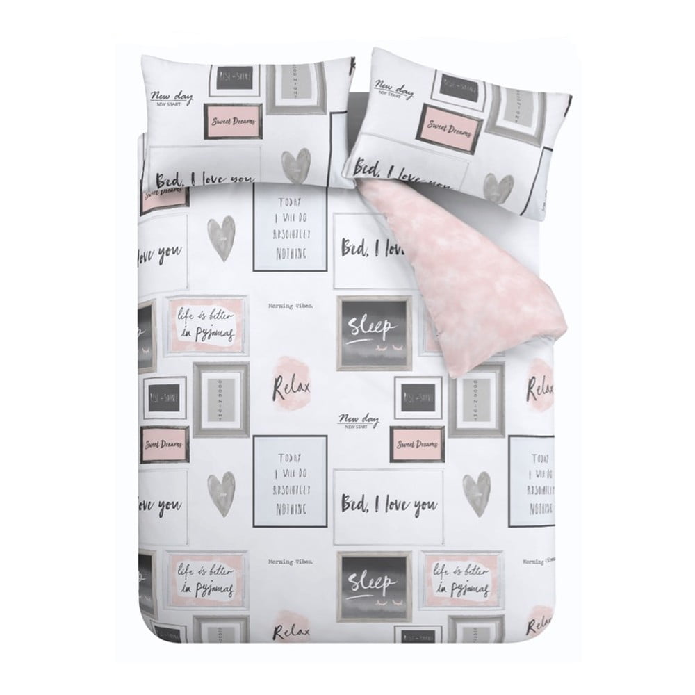 Fehér-rózsaszín kétszemélyes-hosszabbított ágyneműhuzat 230x220 cm Sleep Dreams – Catherine Lansfield