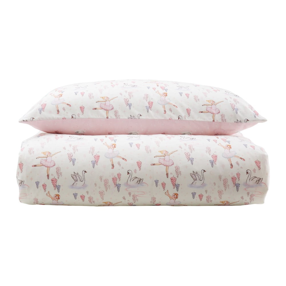 Fehér-rózsaszín kétszemélyes pamut gyerek ágyneműhuzat 200x200 cm Ballerina – Belle & Boo