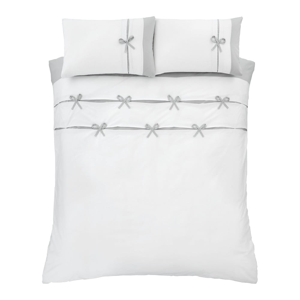 Fehér-szürke kétszemélyes-hosszabbított ágyneműhuzat 230x220 cm Milo Bow – Catherine Lansfield