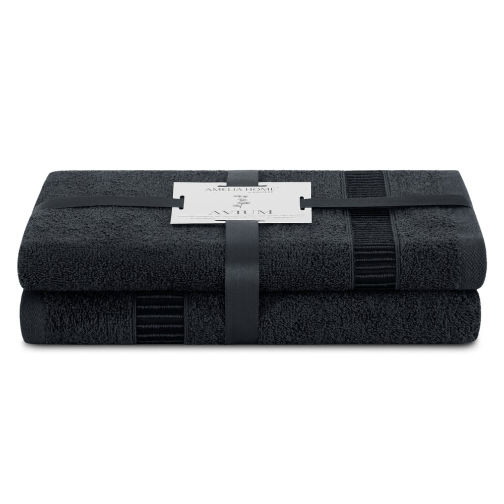 Fekete frottír pamut törölköző és fürdőlepedő készlet 2 db-os Avium – Restilo