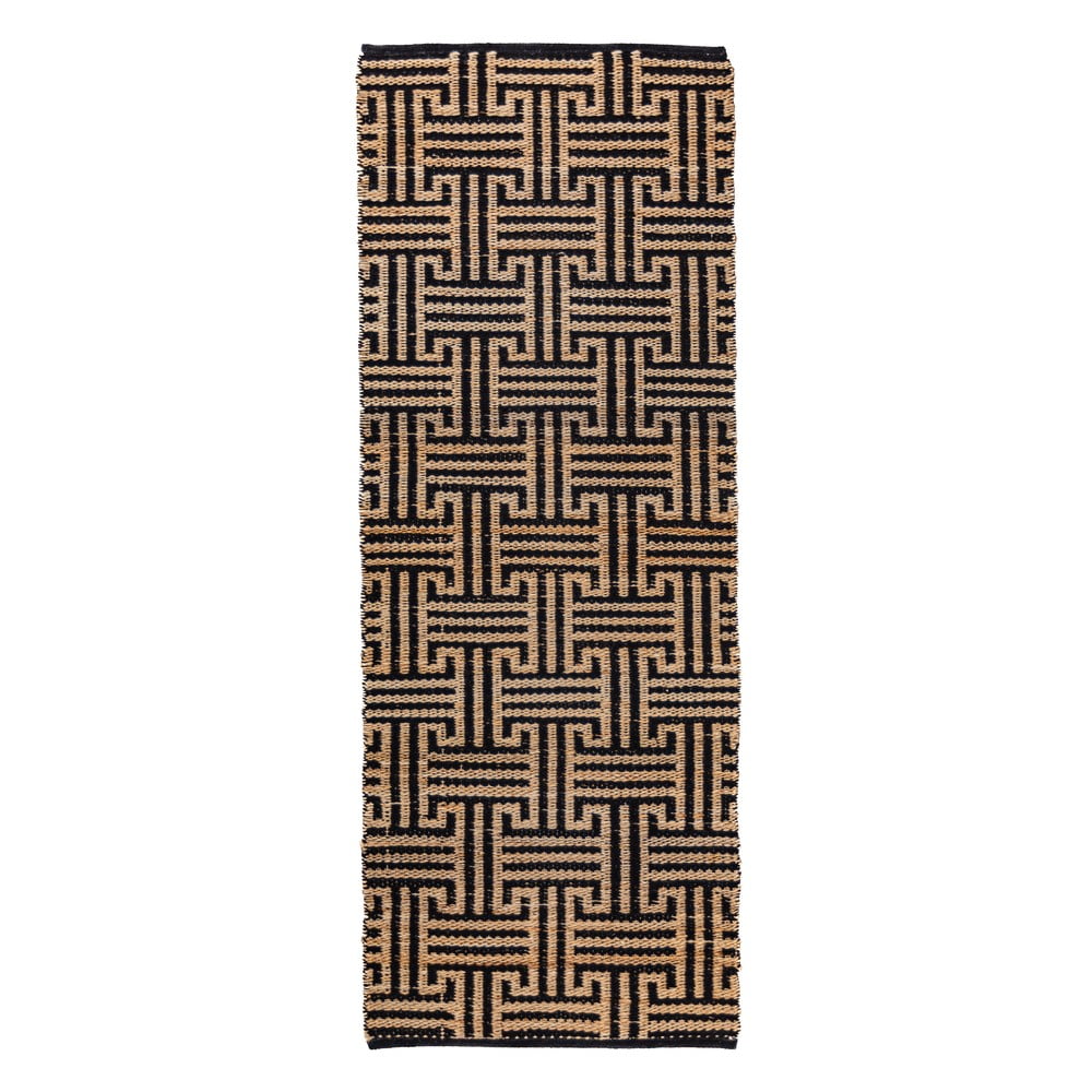 Fekete-natúr színű kézi szövésű jutakeverék futószőnyeg 80x230 cm Meander Jute – Flair Rugs