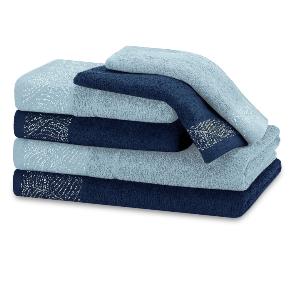 Kék frottír pamut törölköző és fürdőlepedő készlet 6 db-os Bellis – Restilo