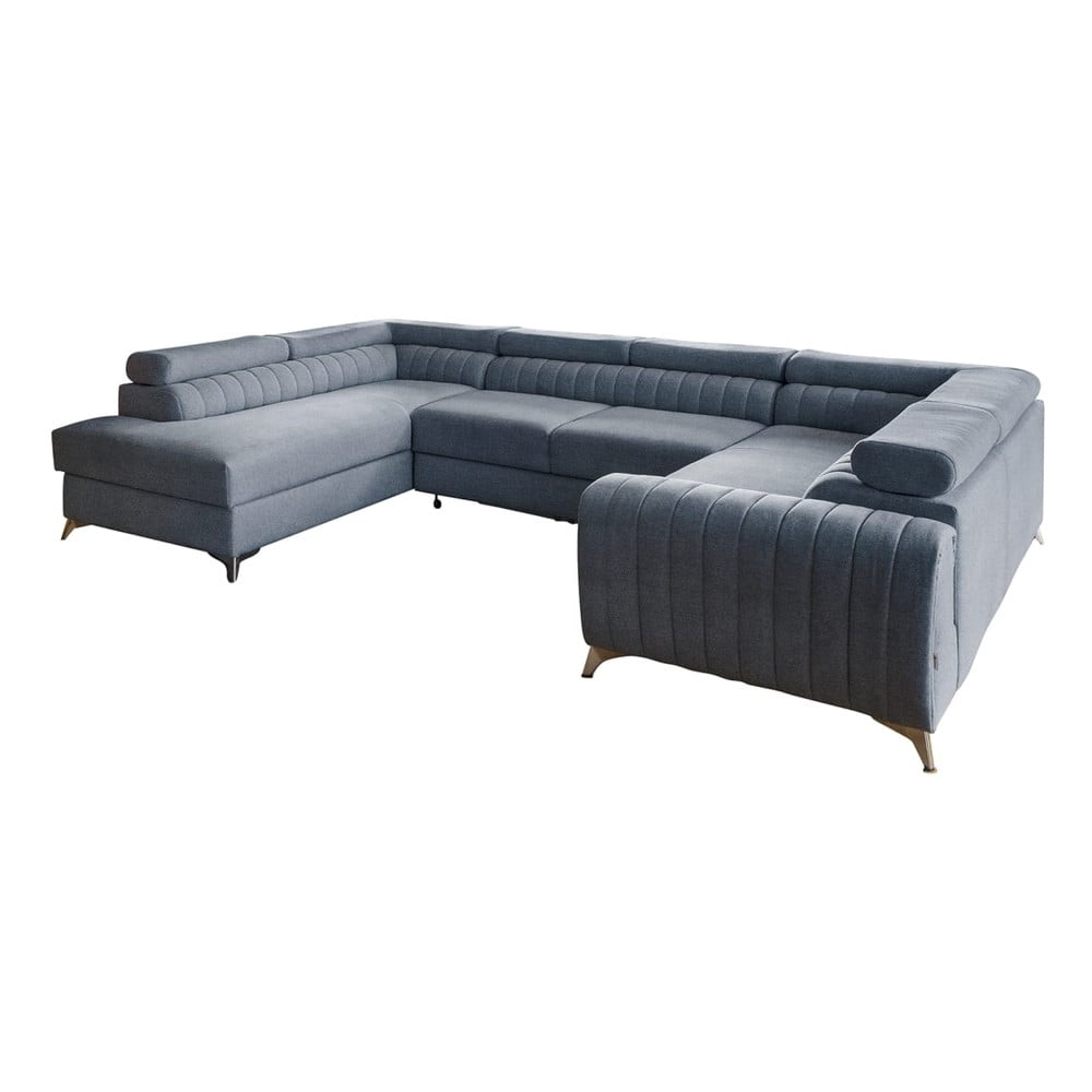 Kék kinyitható-tárolóhelyes sarokkanapé (bal oldali-U alakú) Louis – ELTAP