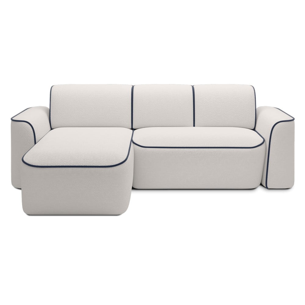 Kék-krémszínű buklé sarokkanapé (bal oldali-heverő résszel) Ume – ELTAP