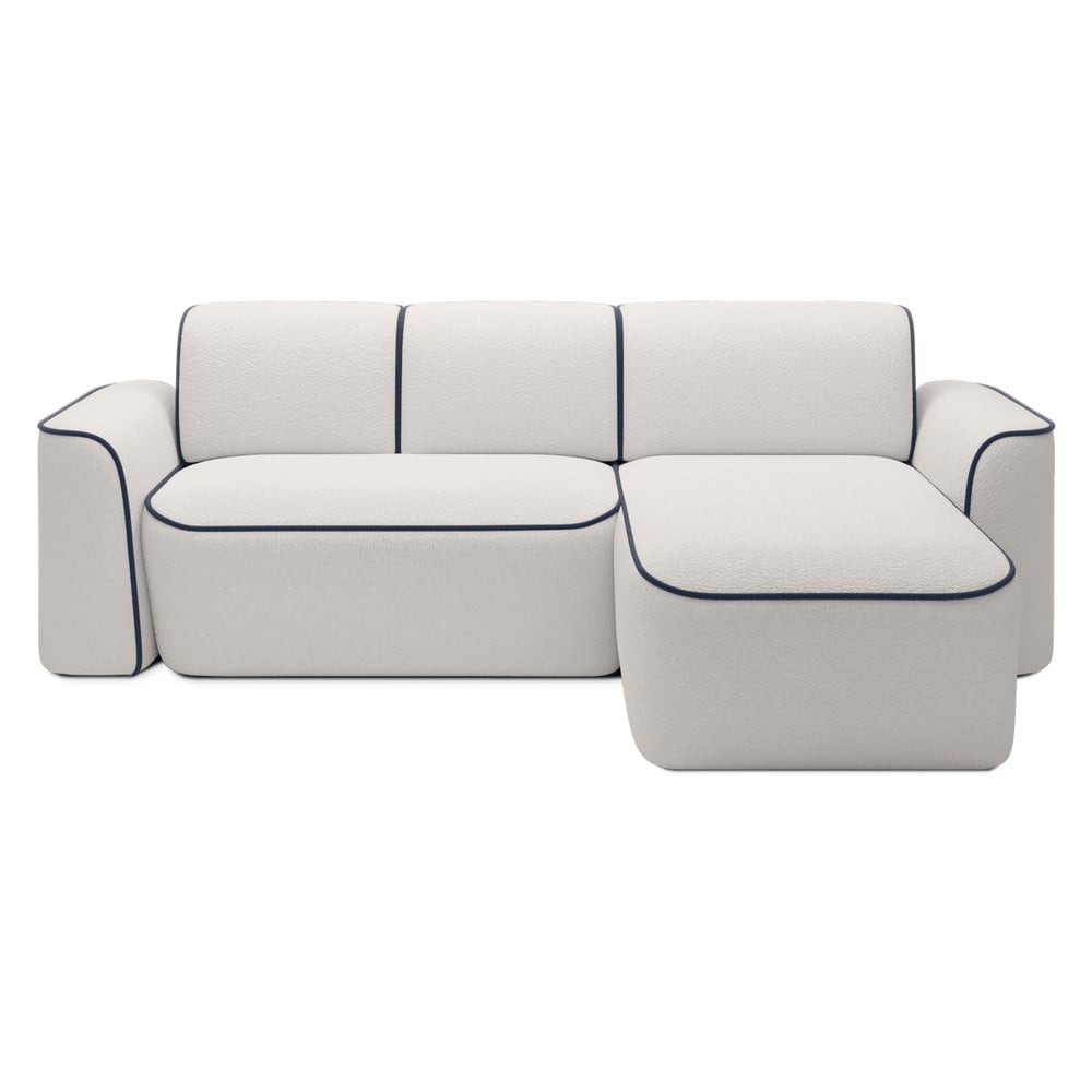 Kék-krémszínű buklé sarokkanapé (jobb oldali-heverő résszel) Ume – ELTAP