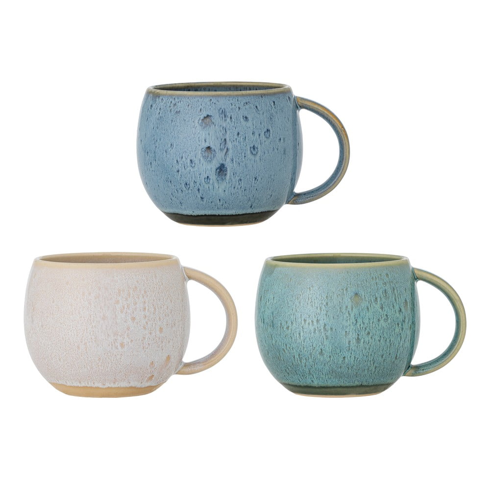 Kék-krémszínű kőedény bögre szett 3 db-os 420 ml Harriet – Bloomingville