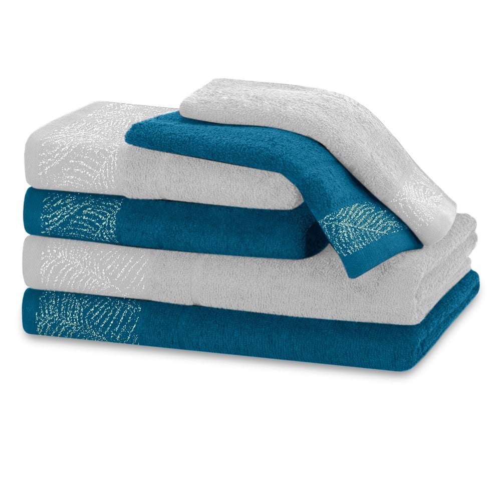 Kék-szürke frottír pamut törölköző és fürdőlepedő készlet 6 db-os Bellis – Restilo