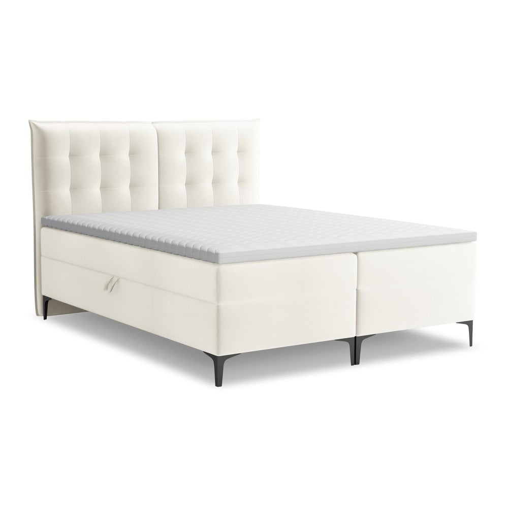 Krémszínű ágyneműtartós boxspring ágy 180x200 cm Mikana – Makamii