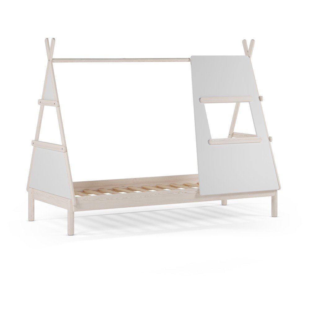 Krémszínű borovi fenyő házikó alakú gyerekágy ágyráccsal 90x200 cm Enola – Marckeric