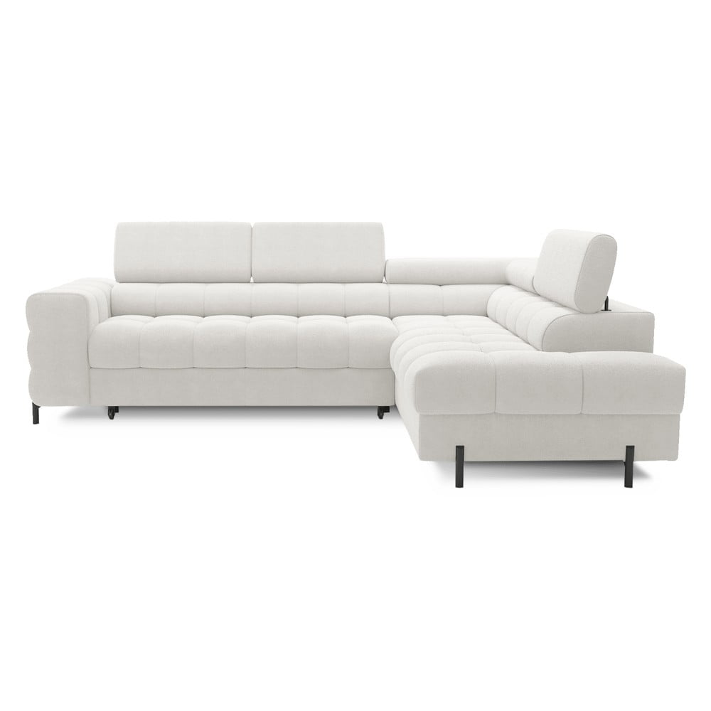 Krémszínű buklé kinyitható-tárolóhelyes sarokkanapé (jobb oldali-L alakú) Ferucce – ELTAP