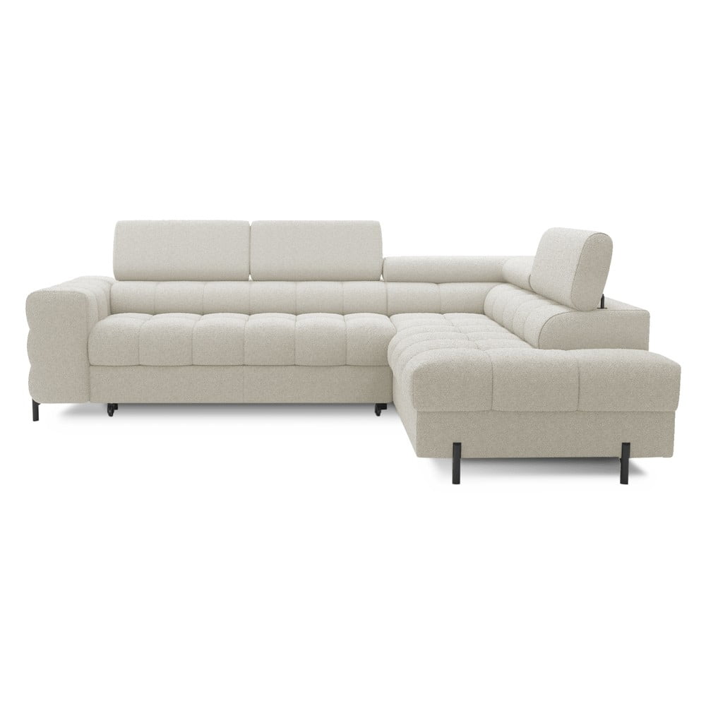 Krémszínű buklé kinyitható-tárolóhelyes sarokkanapé (jobb oldali-L alakú) Ferucce – ELTAP