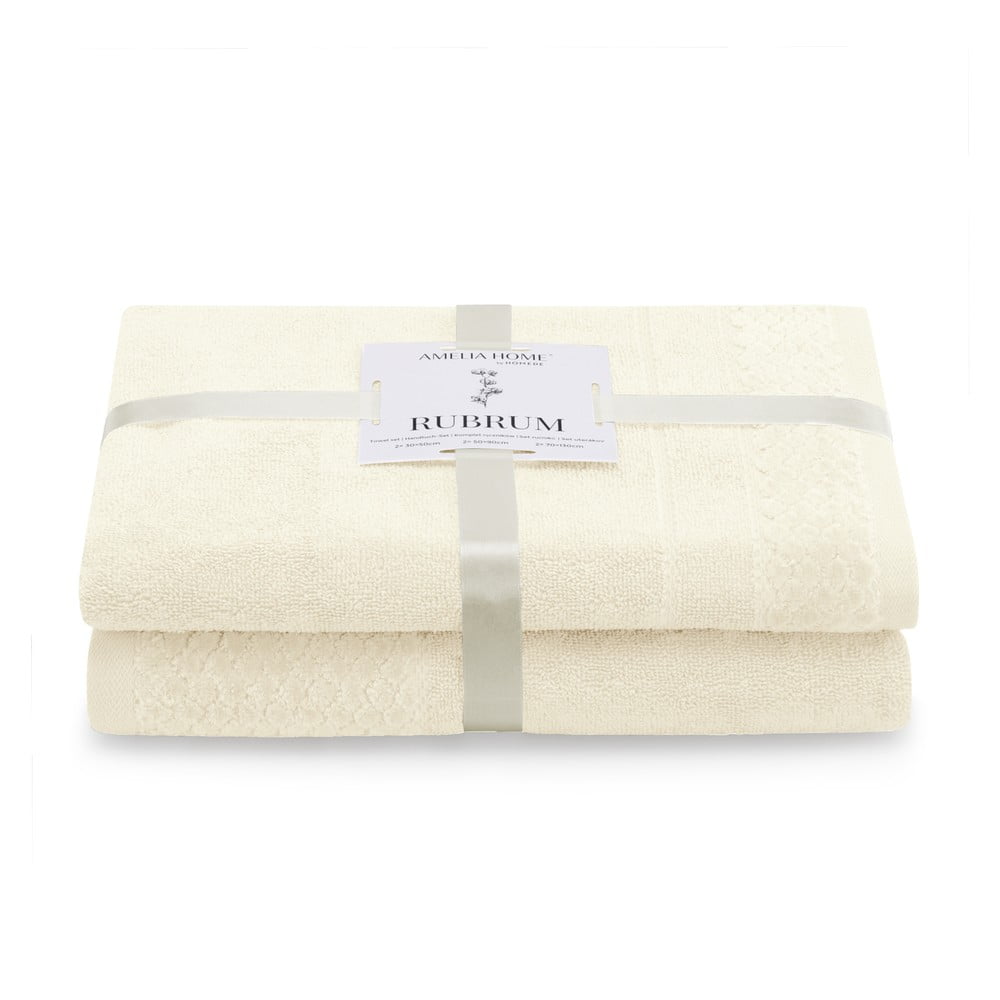 Krémszínű frottír pamut törölköző és fürdőlepedő készlet 2 db-os Rubrum – Restilo