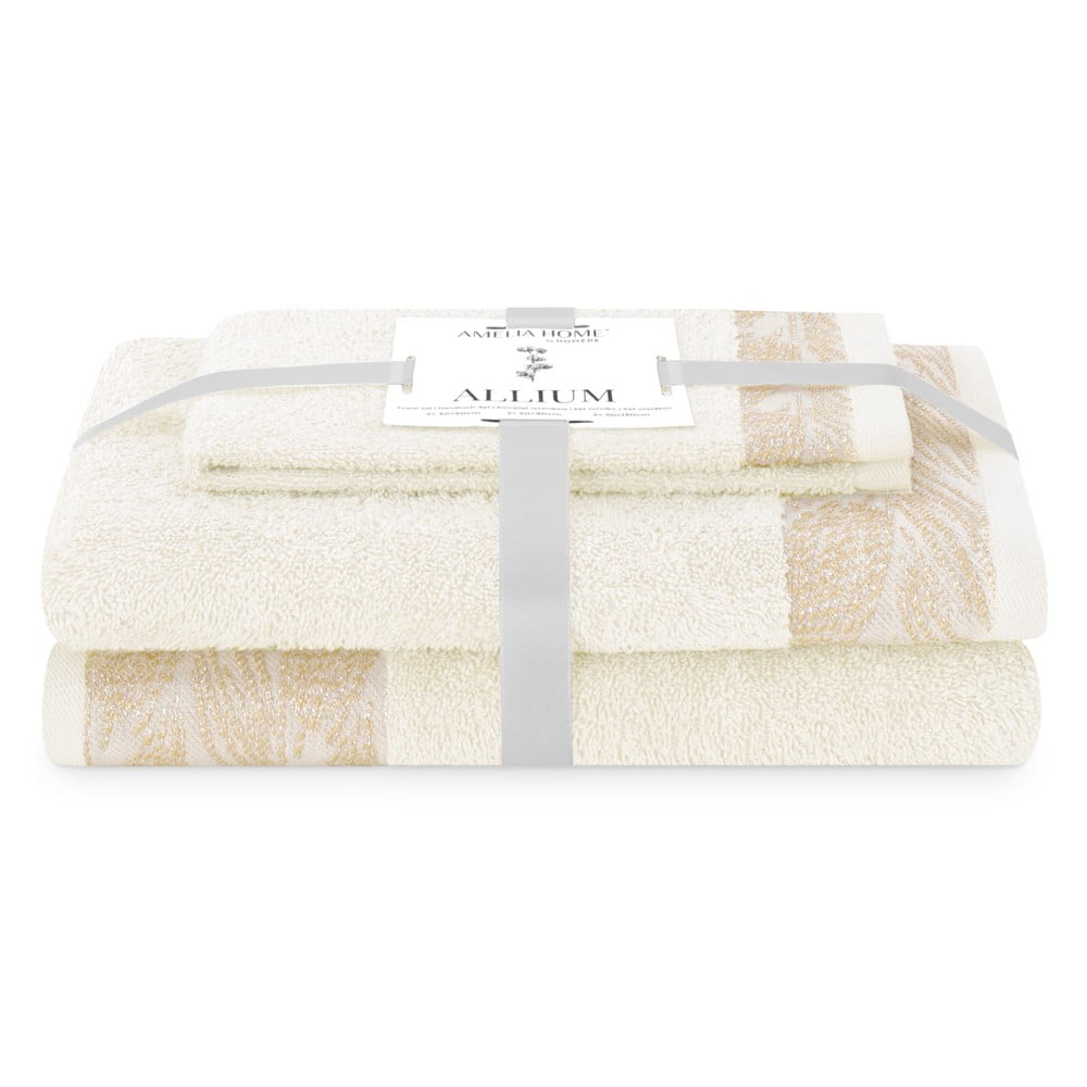 Krémszínű frottír pamut törölköző és fürdőlepedő készlet 3 db-os Allium – Restilo