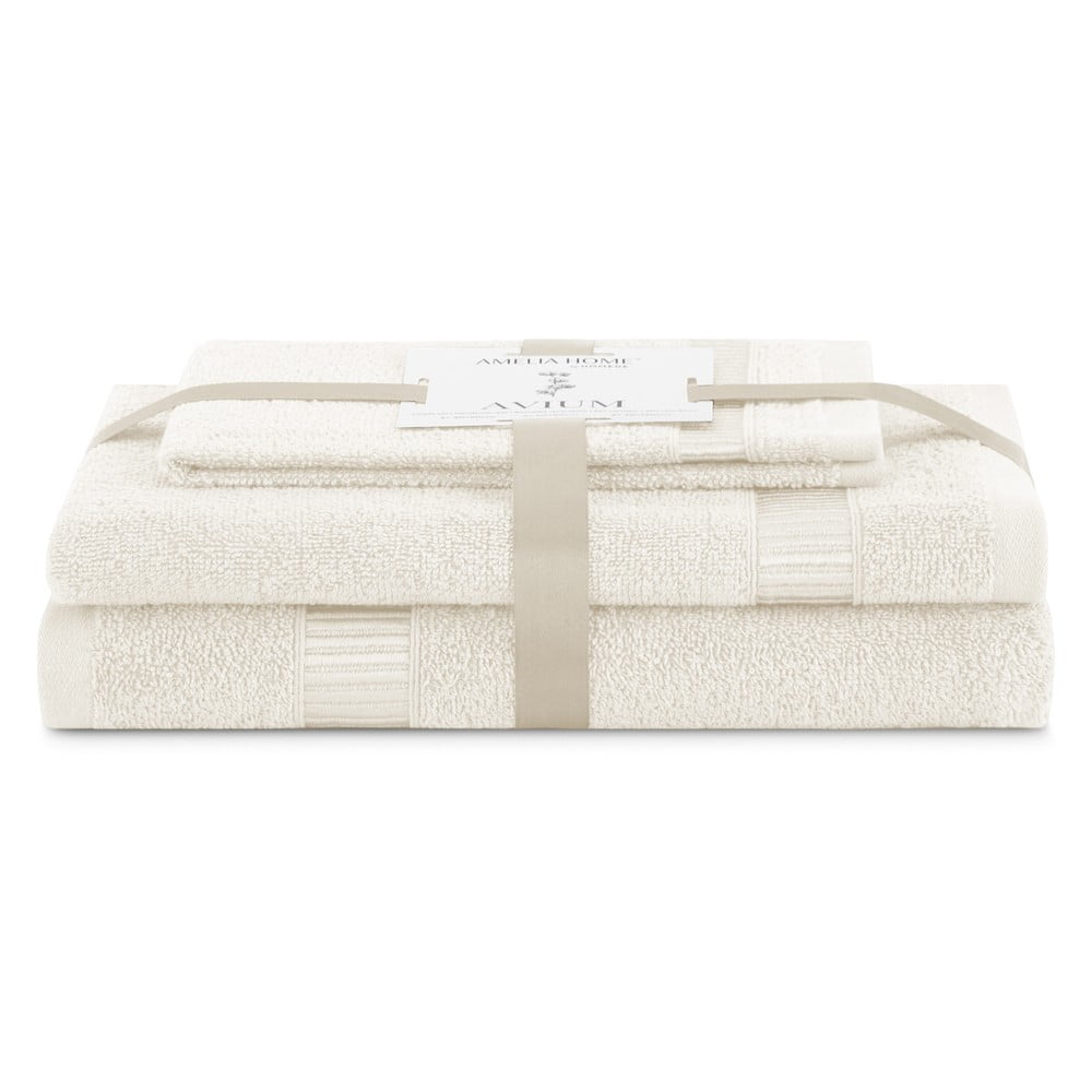 Krémszínű frottír pamut törölköző és fürdőlepedő készlet 3 db-os Avium – Restilo