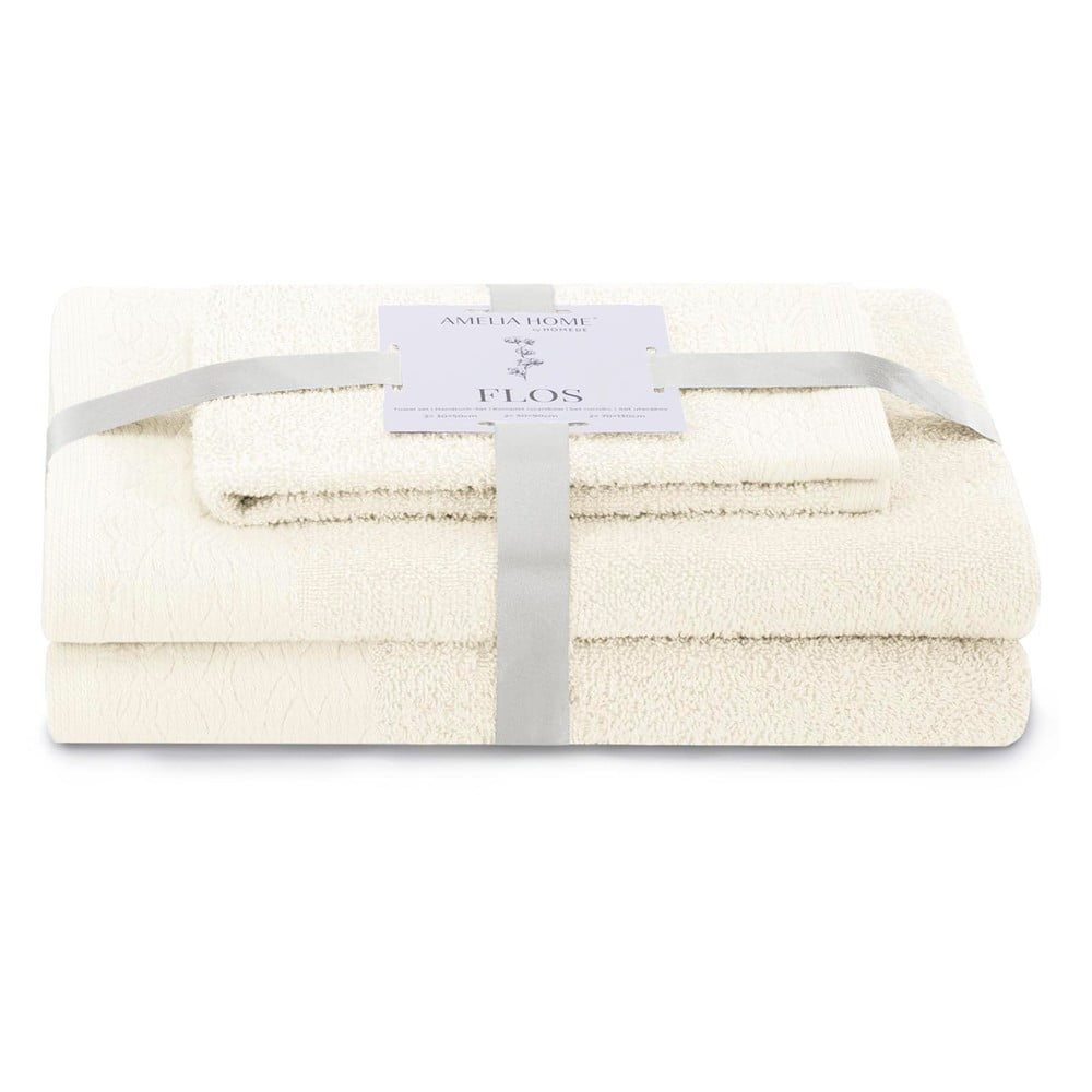 Krémszínű frottír pamut törölköző és fürdőlepedő készlet 3 db-os Flos – Restilo