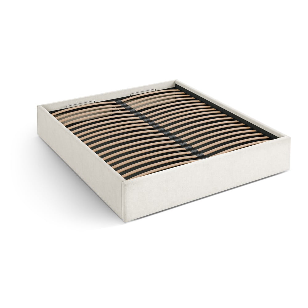 Krémszínű kárpitozott ágyneműtartós-ágytámla nélkül franciaágy ágyráccsal 160x200 cm Susan – Micadoni