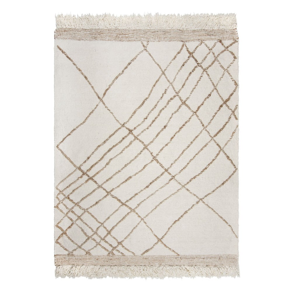 Krémszínű kézi szövésű gyapjúkeverék szőnyeg 160x230 cm Astera Linear – Flair Rugs