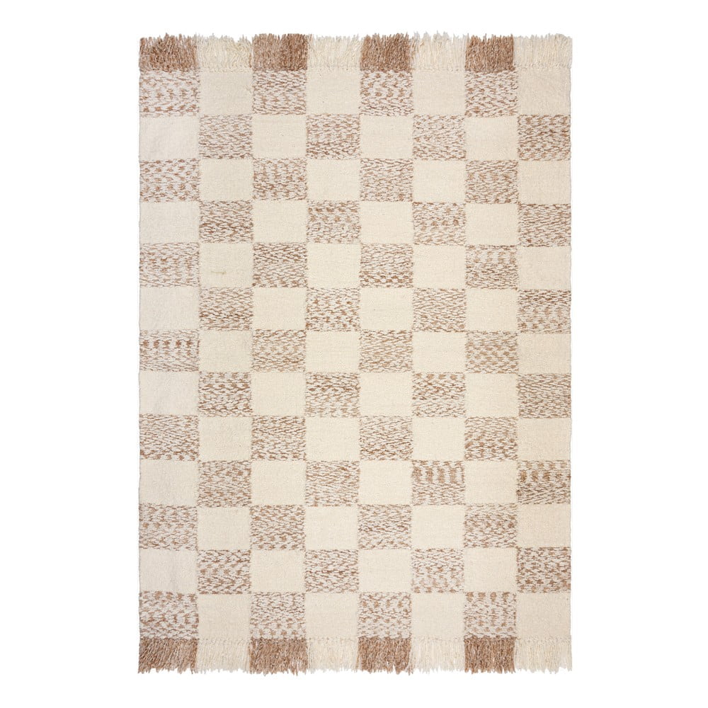 Krémszínű-natúr színű kézi szövésű gyapjúkeverék szőnyeg 120x170 cm Eric Checkboard – Flair Rugs