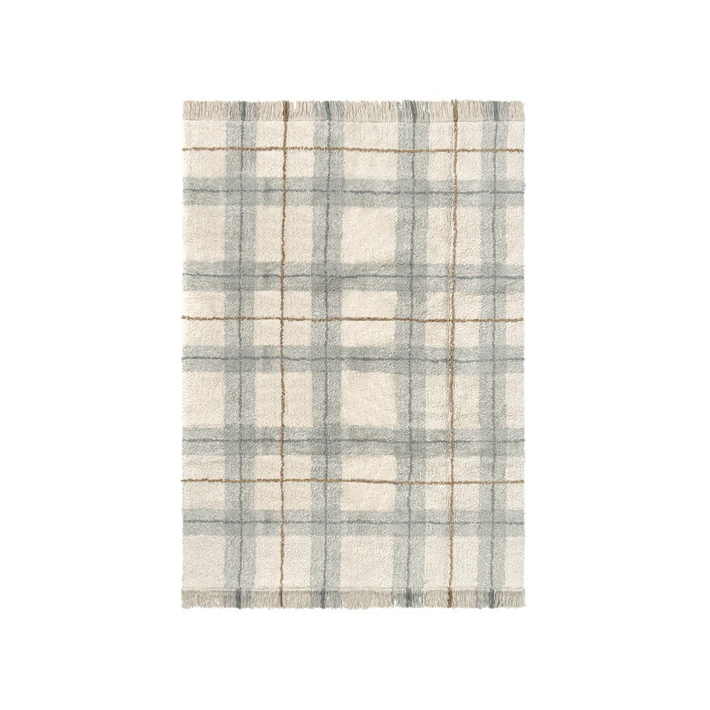 Krémszínű-zsályaszínű mosható-kézi szövésű pamut szőnyeg 140x190 cm Tartan Blue Sage – Lorena Canals