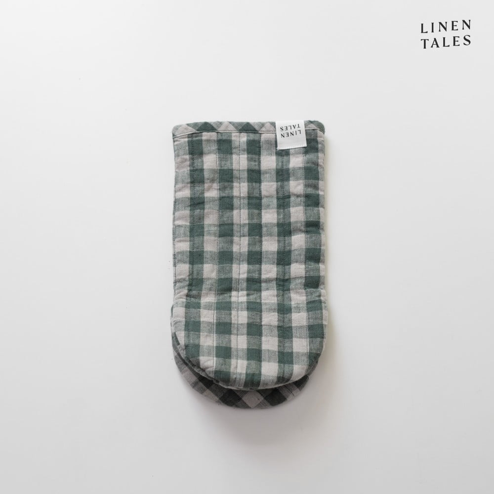 Len edényfogó kesztyű Forest Green Gingham – Linen Tales