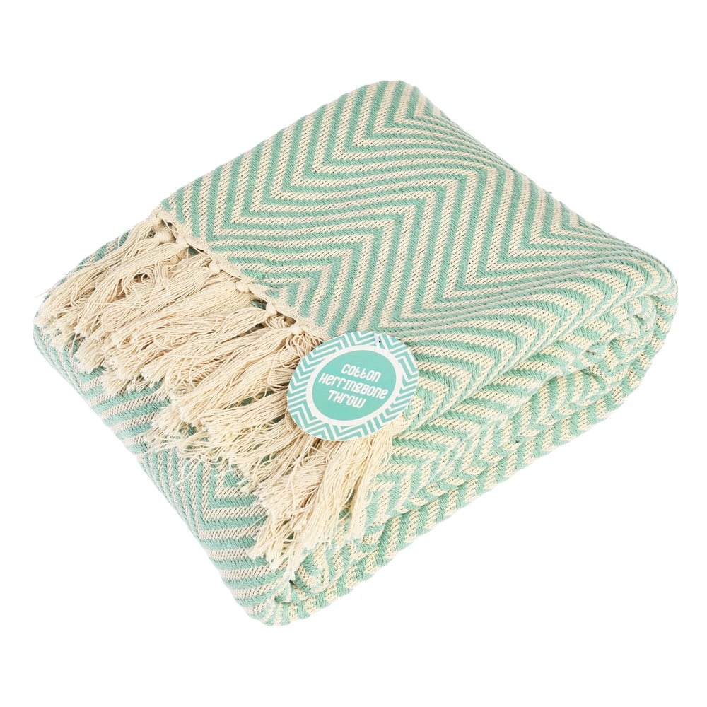 Mentazöld pamut takaró 150x235 cm Herringbone – Rex London