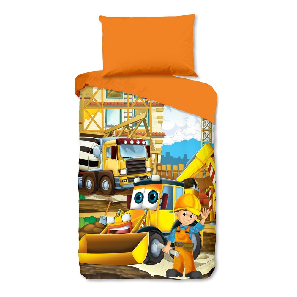 Narancssárga egyszemélyes pamut gyerek ágyneműhuzat 140x200 cm Building – Good Morning