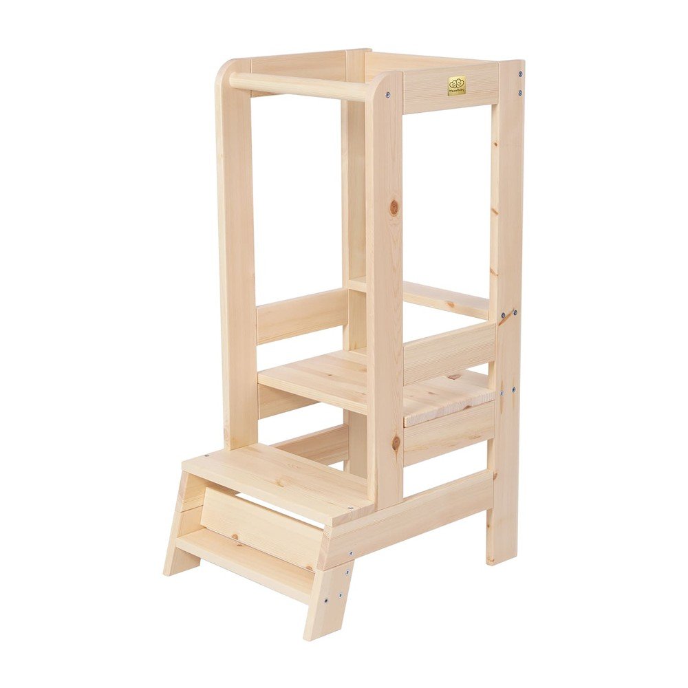 Natúr színű borovi fenyő tanulótorony Montessori – Meowbaby