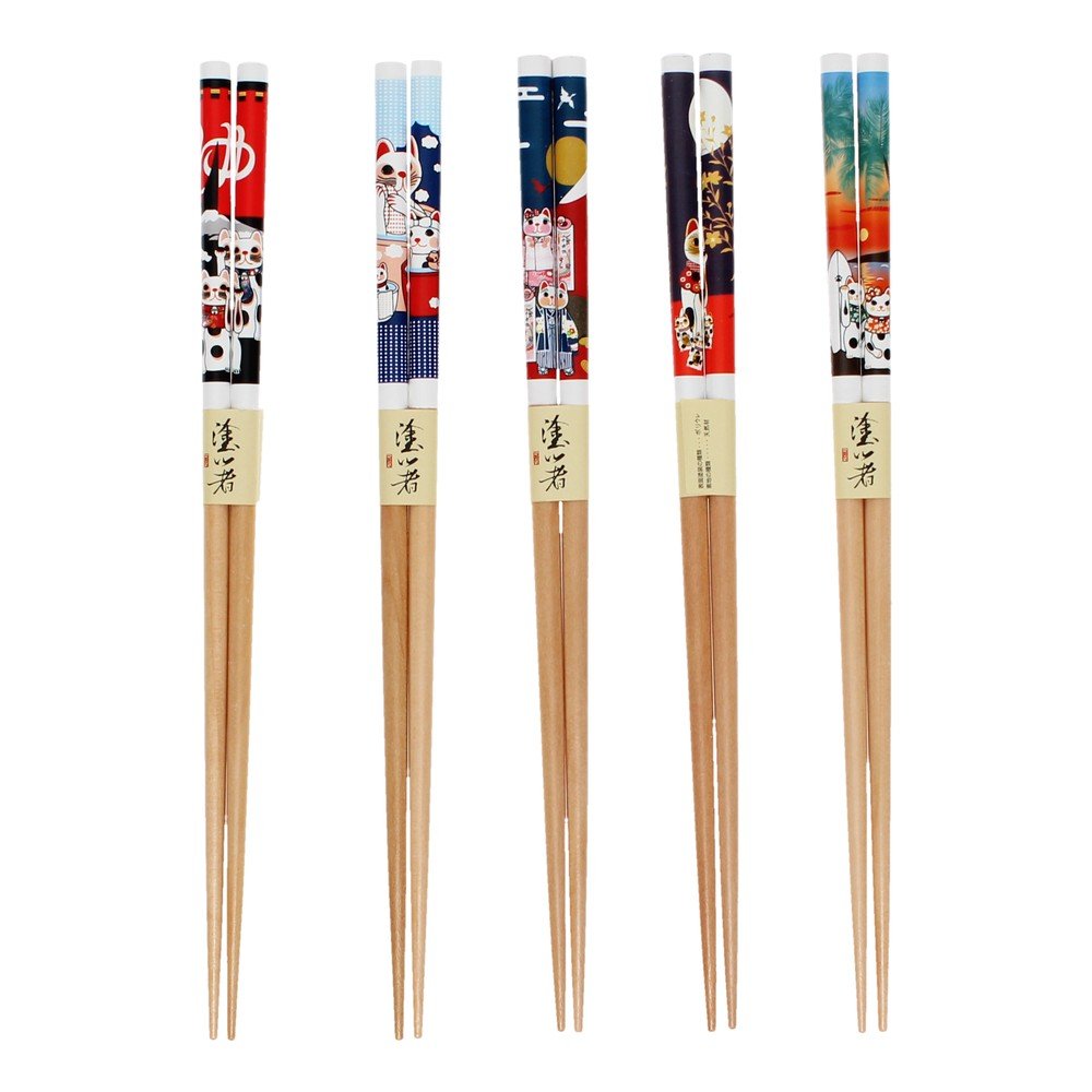 Natúr színű fa evőpálcika szett 5 db-os Beckoning Cats – Rex London