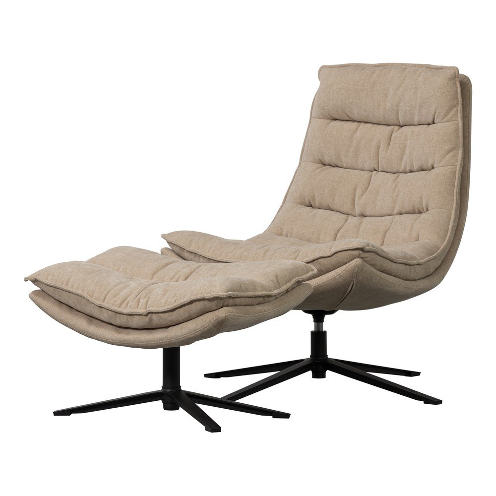 Natúr színű forgó zsenília fotel lábtartóval Kube – WOOOD