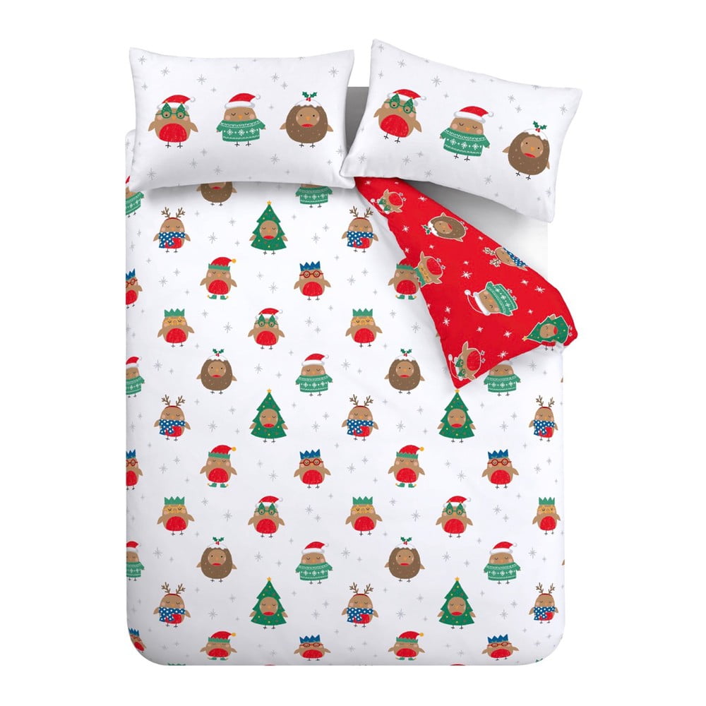 Piros-fehér kétszemélyes-hosszabbított ágyneműhuzat 230x220 cm Party Robins – Catherine Lansfield