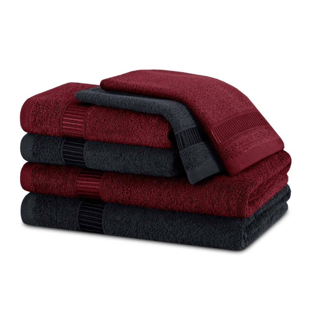 Piros-fekete frottír pamut törölköző és fürdőlepedő készlet 6 db-os Avium – Restilo