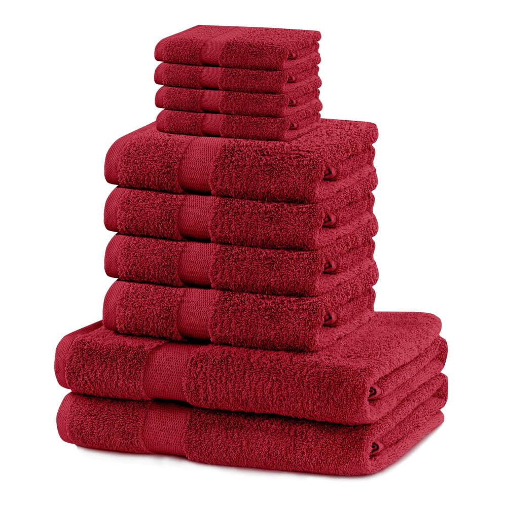 Piros frottír pamut törölköző és fürdőlepedő készlet 10 db-os Marina – Restilo