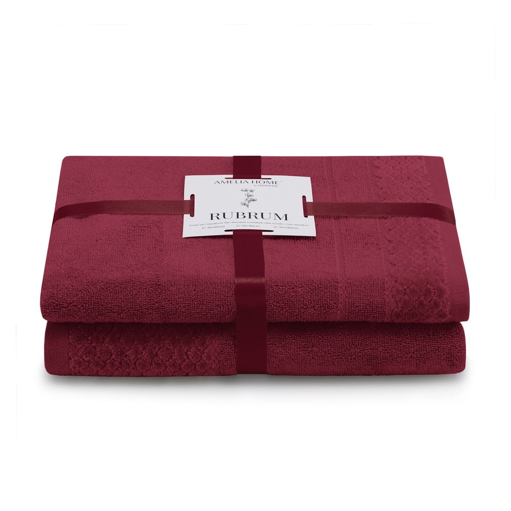 Piros frottír pamut törölköző és fürdőlepedő készlet 2 db-os Rubrum – Restilo