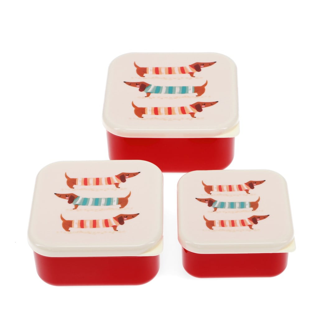 Piros-krémszínű gyerek uzsonnás doboz szett 3 db-os Sausage Dog – Rex London