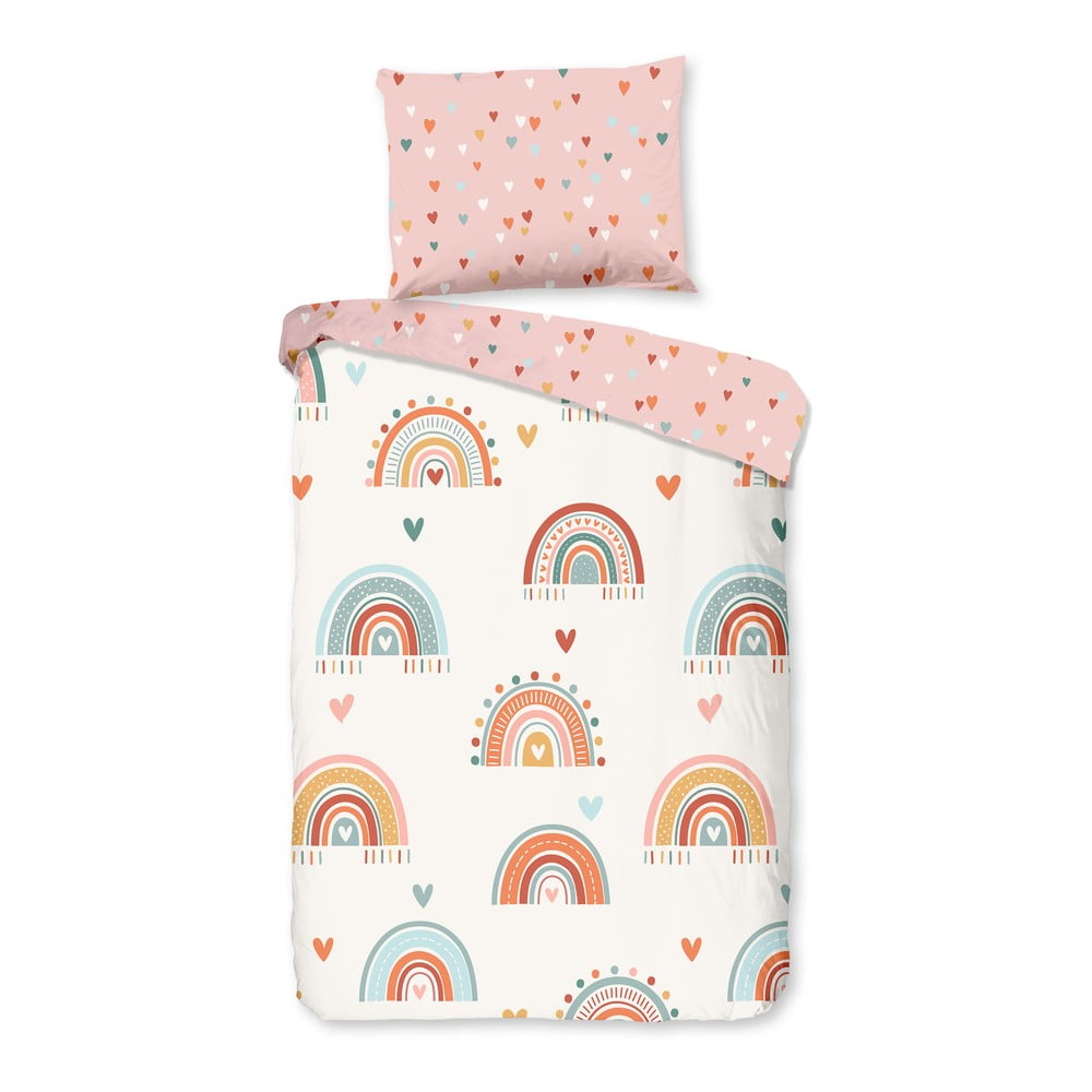 Rózsaszín-bézs pamut gyerek ágyneműhuzat babaágyhoz 100x135 cm Louie – Good Morning