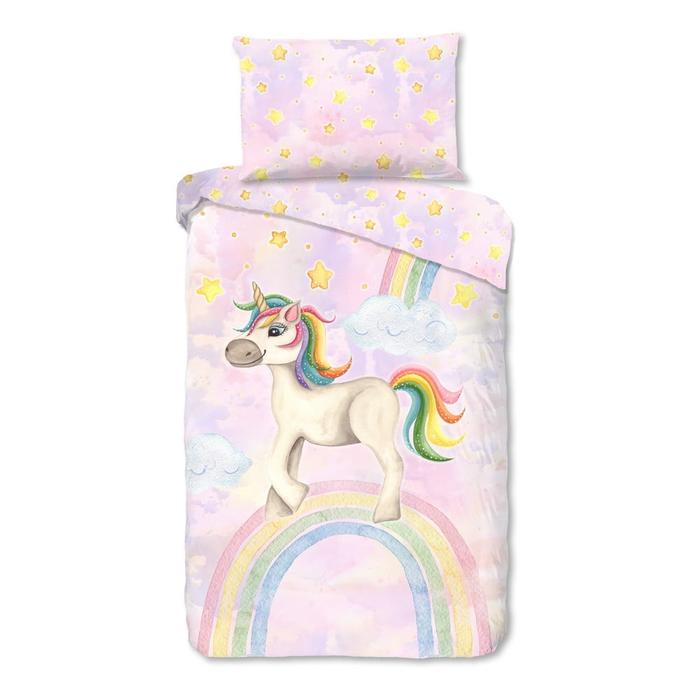 Rózsaszín egyszemélyes pamut gyerek ágyneműhuzat 140x200 cm Unisweet – Good Morning