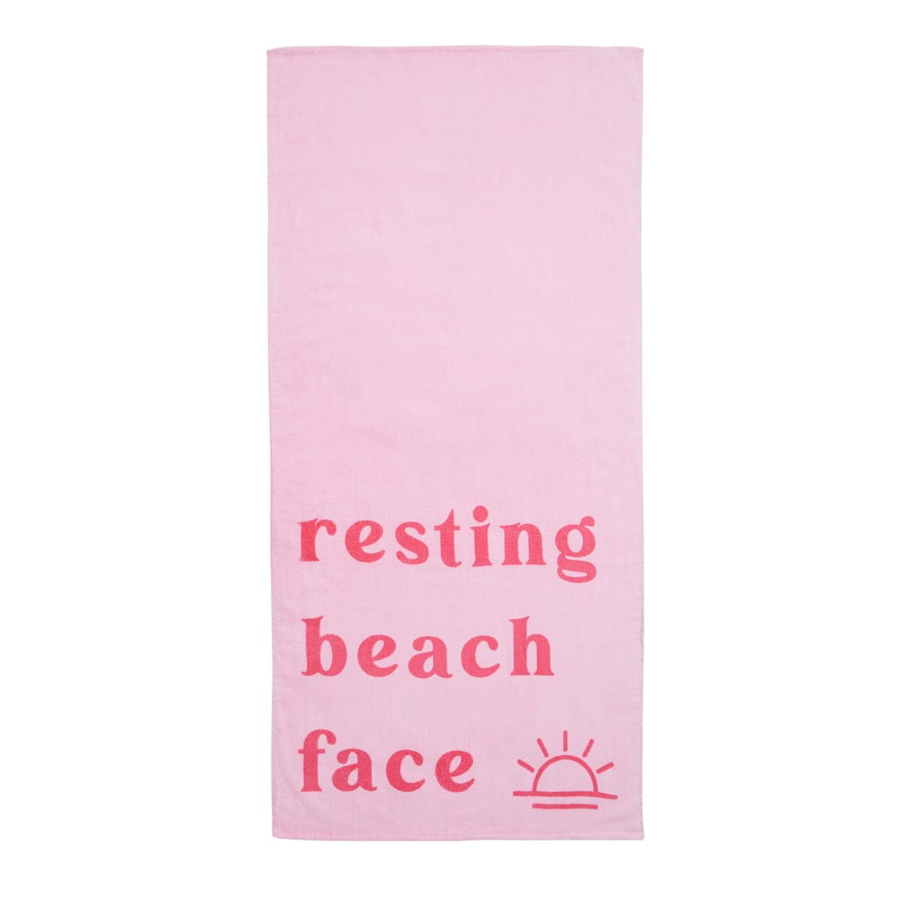 Rózsaszín frottír pamut strandtörölköző 76x160 cm Resting Beach Face – Sassy B