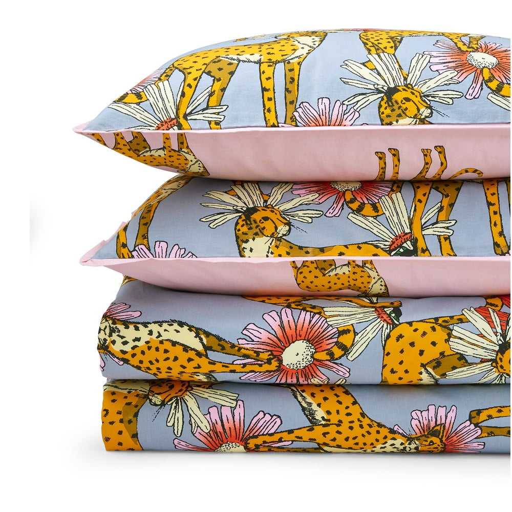 Rózsaszín-szürke kétszemélyes-hosszabbított pamut ágyneműhuzat 230x220 cm Untamed Cheetah – Their Nibs