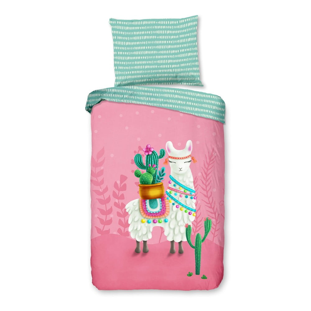 Rózsaszín-türkiz egyszemélyes pamut gyerek ágyneműhuzat 140x200 cm Lalama – Good Morning