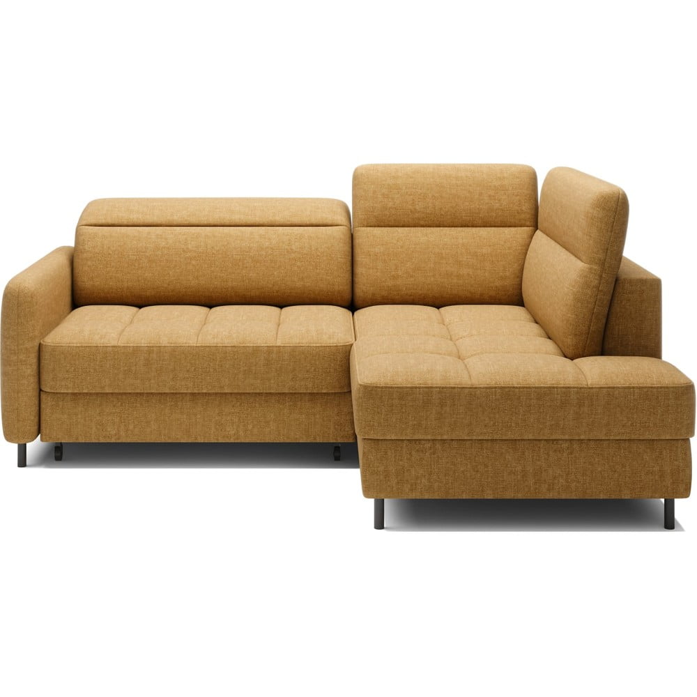 Sárga bársony kinyitható-tárolóhelyes sarokkanapé (jobb oldali-L alakú) Barea – ELTAP