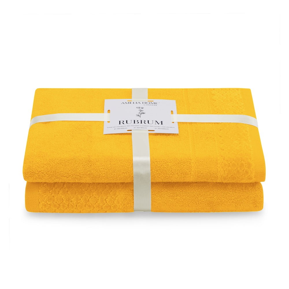 Sárga frottír pamut törölköző és fürdőlepedő készlet 2 db-os Rubrum – Restilo