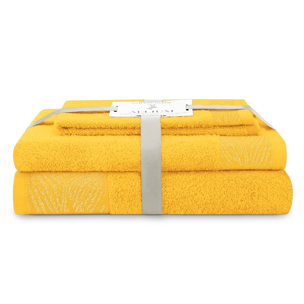 Sárga frottír pamut törölköző és fürdőlepedő készlet 3 db-os Allium – Restilo