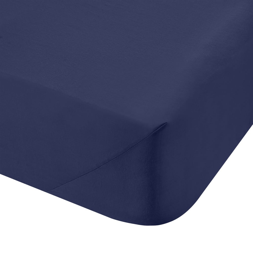 Sötétkék gumis pamut-perkál lepedő 135x190 cm Cotton Percale – Bianca