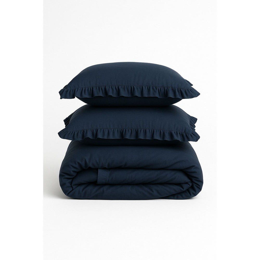 Sötétkék kétszemélyes-hosszabbított renforcé pamut ágyneműhuzat 240x220 cm Ruffle Striped – Mila Home Luxury