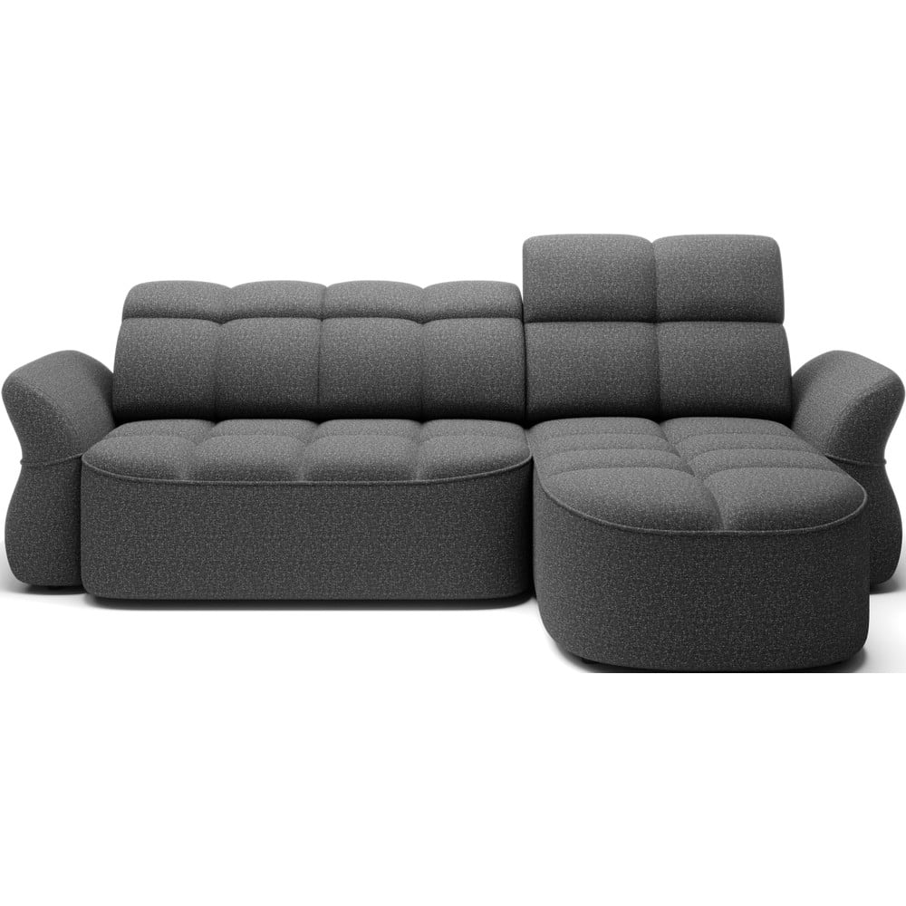 Sötétszürke bársony kinyitható-tárolóhelyes sarokkanapé (jobb oldali-heverő résszel) Beneth – ELTAP