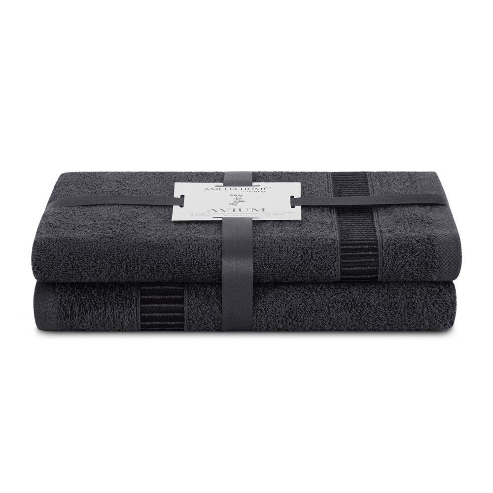 Sötétszürke frottír pamut törölköző és fürdőlepedő készlet 2 db-os Avium – Restilo