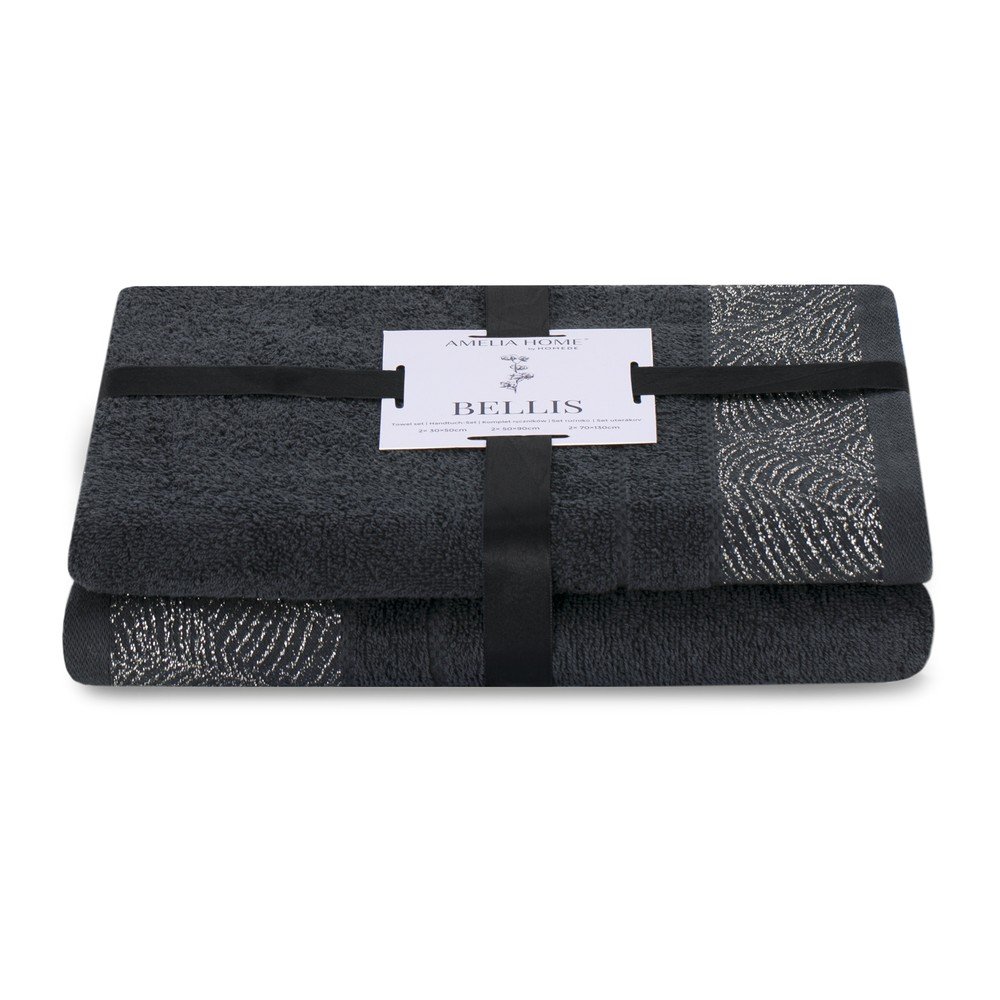 Sötétszürke frottír pamut törölköző és fürdőlepedő készlet 2 db-os Bellis – Restilo