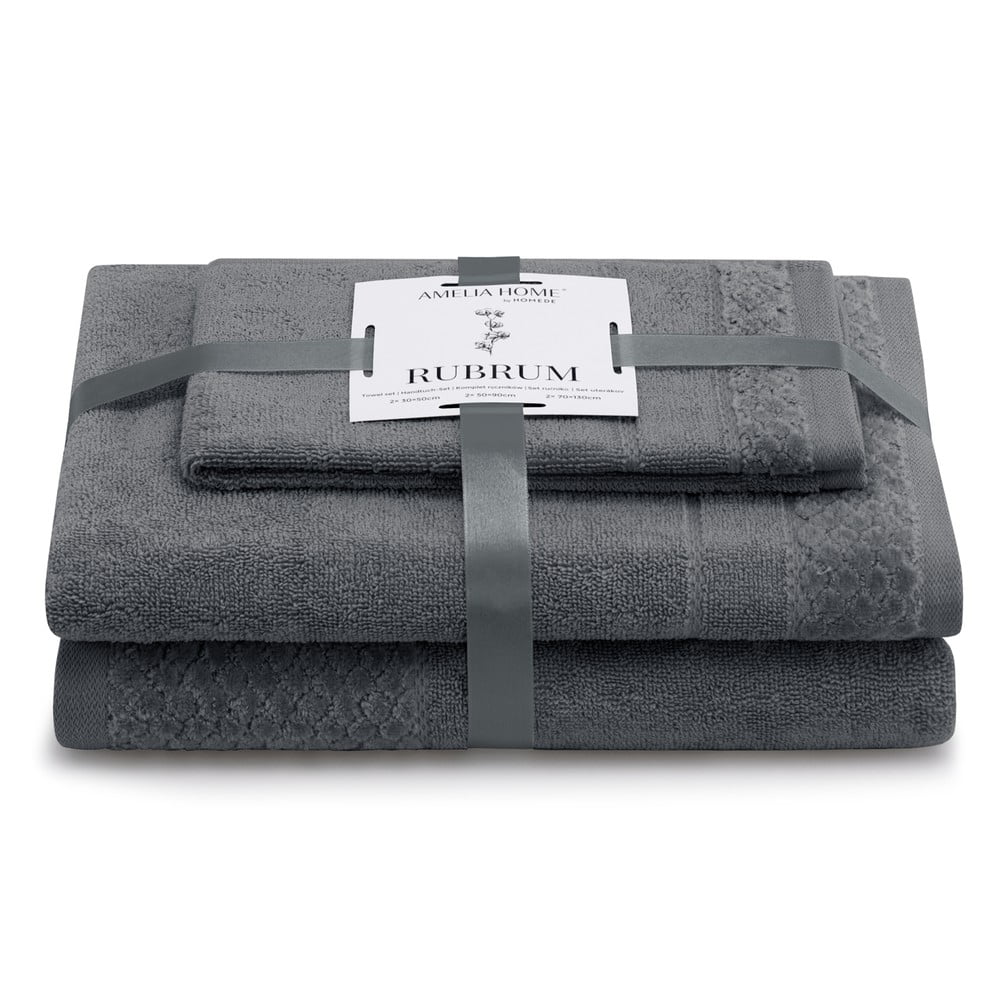 Sötétszürke frottír pamut törölköző és fürdőlepedő készlet 3 db-os Rubrum – Restilo